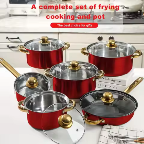 12pcs Stainless Steel Kitchenware Set, Multi-Color Non-Stick Pan Set, Pan, Pan, Pan with Lid, Versat