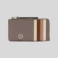 TORY BURCH Robinson Pebbled Top Zip Card Case Gray Heron 146012