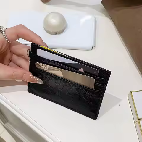 Ultra-thin Card Holder Exquisite Leather Wallet Solid Color Simple Mini Zero Pouch Multi Slot Card B