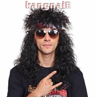 KANGNAI Halloween Party Cosplay Wig, Long Curvy 70s 80s Rockstar Wig, Fluffy Punk Mullet Wig