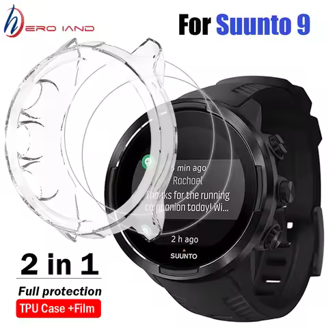 2+1 Protector Case + Tempered Glass Film for Suunto 9 Smart Watch Soft TPU Protective Cover Shell Fu