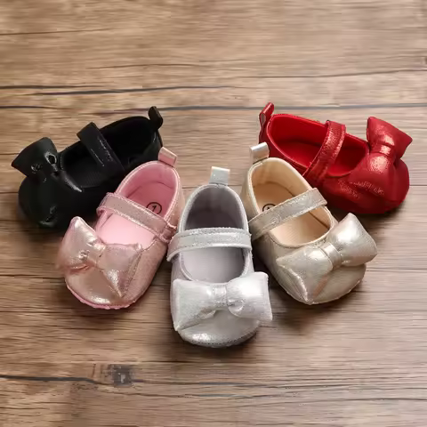 Cute Baby Princess Shoes With Bow Decoration Soft Sole Comfortable Flat Shoes Suitable For 0-18M Inf