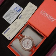 Longbo女子鑽石崁入式手錶時尚流行滿鑽合金石英女用錶 附原盒包裝及保卡（過保固，已於2022年3月換新電池）@cl1