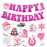 Hot Pink Western Cowgirl Birthday Party Decorations Banner Hanging Swirls Colorful Streamers for Gir