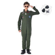 ❤Fast Delivery❤Kids Air Force Fighter Pilot Costume Boys Halloween American Top Gun Army Pilot Green Uniform Cosplay Jumpsuit Parent-child Family Party Game Astronaut Spaceman Dress up Suit