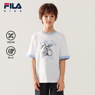 [130-170cm]FILA KIDS WHITE LINE Boys Short Sleeves T-Shirt (White)