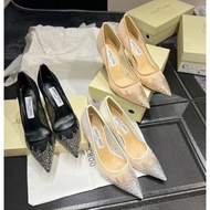 J & C 1:1 Genuine Mesh Rhinestone Pointed Toe Shoes - High Heel & Flat Options for Weddings