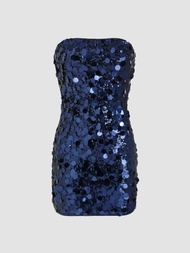 Cider Sequins Tube Solid Mini Dress