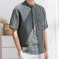 Polo For Men Cotton Linen Chinese Collar Half Sleeve Men Shirt Stand Collar Casual Polo Shirt