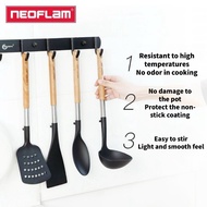 Neoflam Non-stick Pan Household Wooden Handle 410 Stainless Steel Spatula Set,Frying Slot Spatula, S