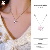 【CH】Pink Diamond Heart Necklace Sweet Light Luxury Necklace Sweetheart Planet Necklace
