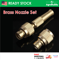 AgroBuddy Solid Brass Spray Nozzle With Hose Plug Connector For Garden Watering | Set Muncung Hos Loyang 纯铜高压直喷水枪