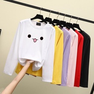 READYSTOCK Women Long Sleeve T Shirt Lengan Cute Emoji Print Panjang Muslimah Blause Baju Budak Perempuan