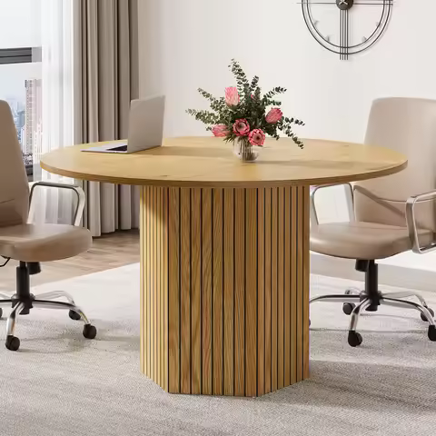 Tribesigns Round Conference Table, 47-Inch Wood Modern Meeting Table for 4-6 People for Conference R