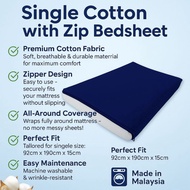 Sarung Tilam Cotton Single Berzip U shape 6”/ 4” / 2” Cotton Plain Bedsheet/ Sarung Tilam Plain Cada