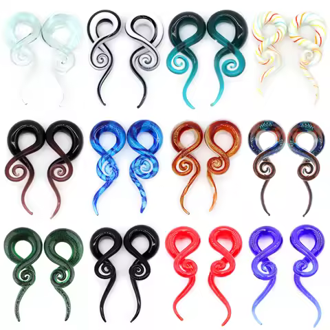 Alisouy 2pcs Pyrex Glass Ear Plugs Tunnel Ear Spiral Taper Cartilage Earring Gauges Expander Stretch