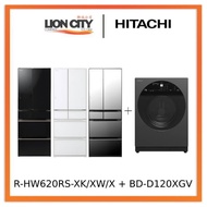 Hitachi R-HW620RS-XK/XW/X 416l Multi-door Fridge+Hitachi BD-D120XGV Front Load Washer Dryer 12/8KG