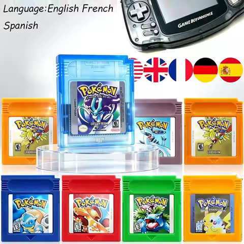 2026 USA ESP FRA GBC Pokémon Cartridge Bundle Red/Blue/Crystal/Gold/Silver/Yellow/Green Multilingual