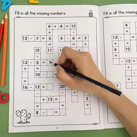 1 Set Math Workbook for Kids Ages 5-8 Math:Math Crossword Puzzles Addition and Subtraction Workbook
