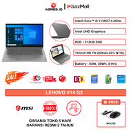 LAPTOP LENOVO V14 G2 INTEL CORE I5 1135G7 RAM 8GB MEMORI 512SSD LAYAR 14 INCH DOS 1YR