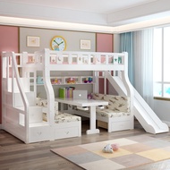 High Low Bed with Desk Solid Wood Upper Lower Bed Children Child Mother Bed Slide Upper Lower Bunk W