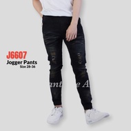 PANTSDEART x Jogger pants กางเกงยีนส์ ขาจั้ม ผ้ายืด รุ่นJ6605 ฟอกเซอร์ปะขาด (มีซิป) SIZE28-36