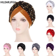 HILDARJFGH Turban Hat Stretchy Headband Glitter Sequins Hijab Chemo Cap