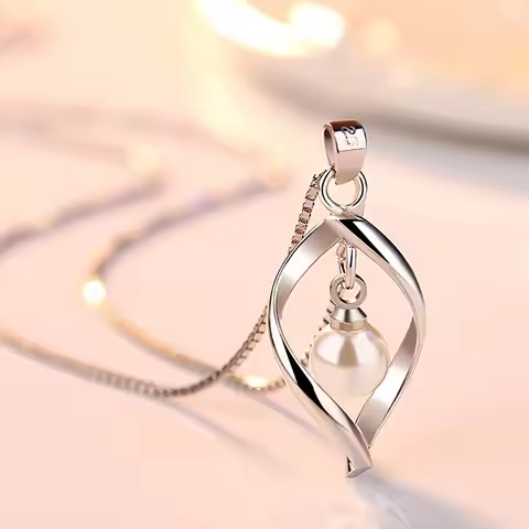 Female 925 Sterling Silver Gyrate Pearl Pendants And Necklaces For Women Wedding Pearl Vintage Jewel