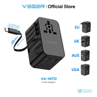 อะแดปเตอร์พกพา VEGER VA-INT12 Universal Travel Adapter GAN 45W สาย Type-C ในตัว รับประกัน 2ปี