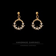 Silver 925 Original Italy Plated 14K Real Gold Zircon Inlaid Wreath Earrings For Women