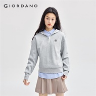 GIORDANO Women Hoodies Contrasting Trims Half Zip Placket Hoodies Embroidery Smooth Simple Fashion C