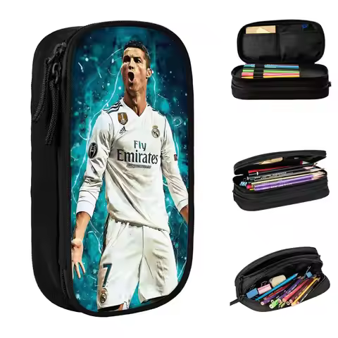 Football Ronaldos Pencil Case Cr7 Pencilcases Pen Box for Student Cr7 Soccer Big Pencil Bags School 