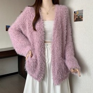 RUIHUAN | Áo Khoác Cardigan Len Cashmere Màu Hồng Tím Oversized Plus Size