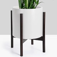 FineIris 20.5" Large Plant Pot with Stand, 10 inch White Ceramic Pot with Drainage &amp; Wooden Plant Stand, Large Planter with Stand for Flowers, Fiddle Leaf Fig Tree, Snake Plant &amp; Peace Lily
