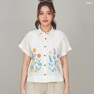 AT Hue เสื้อเชิ้ต แขนสั้น เบิ้ลปลายแขน อก 46 ยาว 23 งานปัก เหมาะสำรับคน อกไม่เกิน 40 ใส่สวย เสื้อผ้า