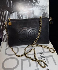 多年正版正貨商標門市現貨 可免息分期 chanel vintage vanity bag black caviar 已改裝 化妝袋 包 袋 中古 復古 古董 古董袋 後加鏈