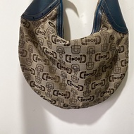 GUCCI 古馳 女用包包 GG Canvas 帆布 駝色 藍色皮革 二手