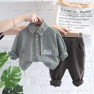 Baby boys clothes set plaid lapel polo kids boy shirt long-sleeved suits cotton comfortable long-sle