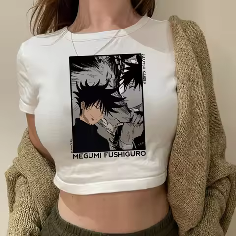 90s graphic gojo crop top girl aesthetic kawai manga y2k jujutsu kaisen cropped clothing