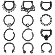 12pcs Mens Nose Ring Hoop Septum Clicker Set 8-10mm Stainless Steel 16G Multi-colored with Clear CZ