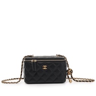 Chanel Black Quilted Lambskin Pearl Crush Long Vanity Case Gold Hardware, 2022