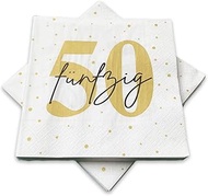 20 Napkins for 50th Birthday 33 x 33 cm White Gold Black