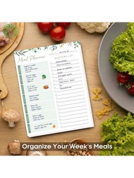 磁性週計劃飲食記事本，52張日期未標記撕下紙張，8.5"*6.5"飲食規劃備忘錄本，廚房購物清單