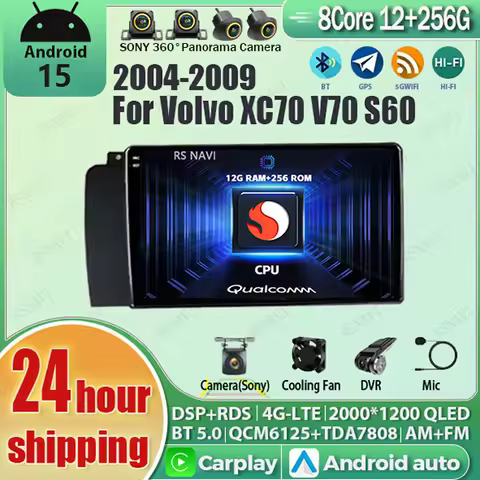 Android 15 wifi+4G Carplay AUTO BT Car Radio For Volvo XC70 V70 S60 2004-2009 Navigation GPS Video S