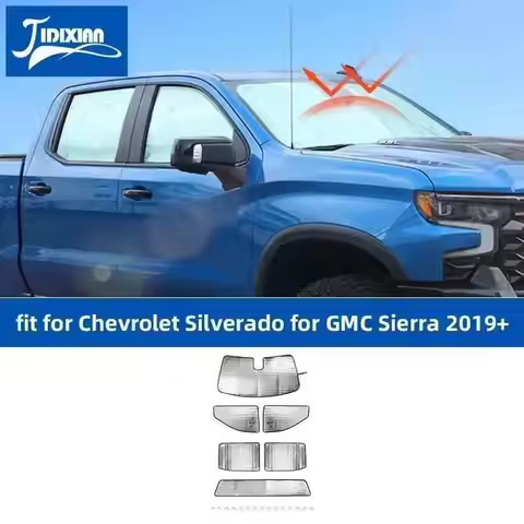 JIDIXIAN Car Window Sunshades fit for Chevrolet Silverado for GMC Sierra 2019 Up Car Front Rear Wind