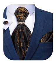 DiBanGu Paisley Cravat for Men, 4 PCS Woven Ascot Tie Pocket Square Cufflinks with Tie Ring Set