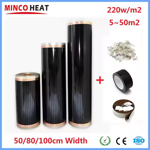 5~50m2 220w/m2 Infrared Heating Film Good to Healthy Under Laminate Wooden Warm Floor Mat 50/80/100c