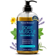 Sore Muscle Massage Oil 8 fl oz - Body Massage Oil for Massage Therapy - Peppermint, Lavender, Arnic