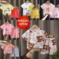 🦕[0-4Yrs]🦄 Children's 2 Pieces Set Summer Short-sleeved Cotton T-shirt Suit Baby Boy and Girl Baju B