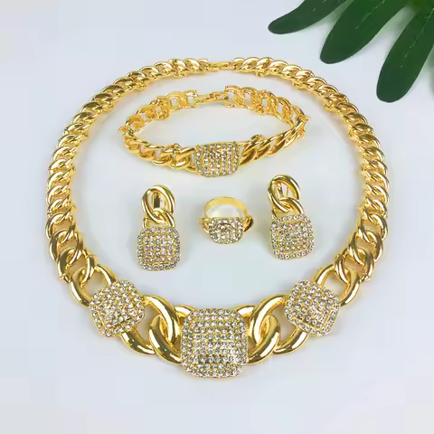 TITI Vintage Women Necklace Bracelet Earring Ring Jewelry Set Minimalist style Fashion 18K Gold Plat